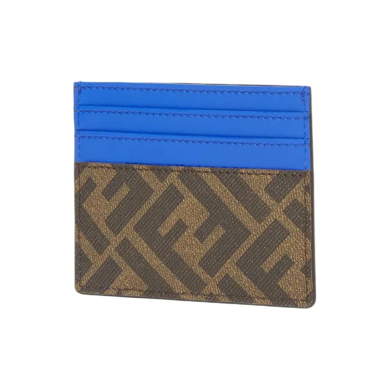 FENDI Calfskin Card Holder Men's Blue & Brown-2