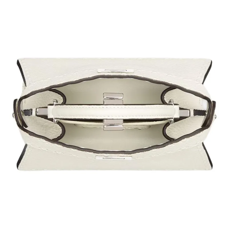 FENDI Peekaboo ISeeU Grain Calfskin One Shoulder Handbag Trumpets Women's White-3