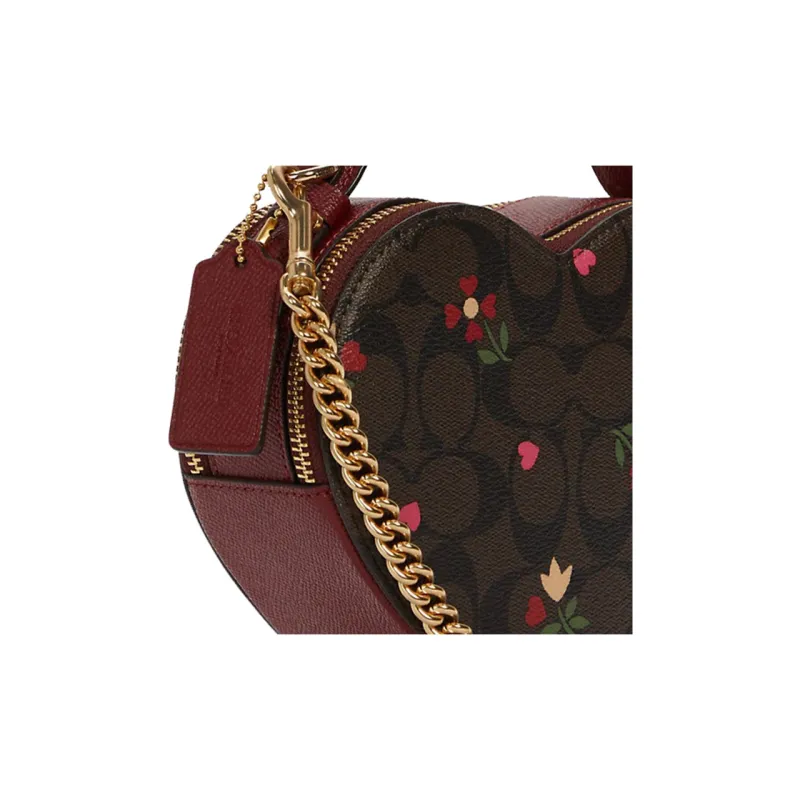 COACH Heart Monogram Canvas With Leather Handbag Crossbody Bag Mini Women's Brown Burgundy Multicolor-4