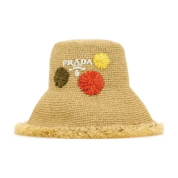 PRADA Logo Embroidered Frayed Hem Bucket Hat