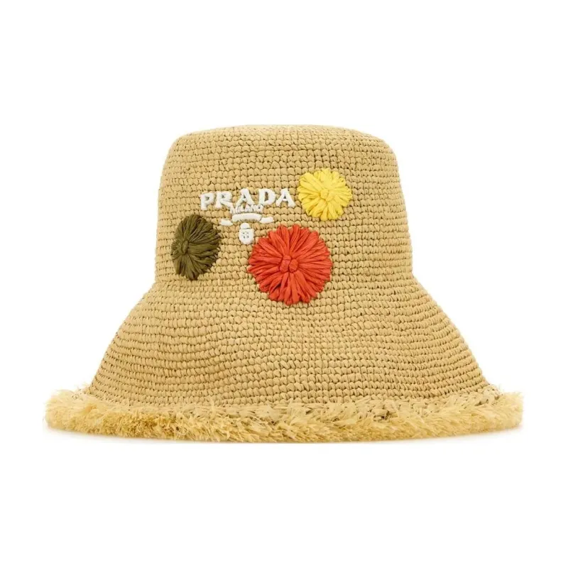 PRADA Logo Embroidered Frayed Hem Bucket Hat-0