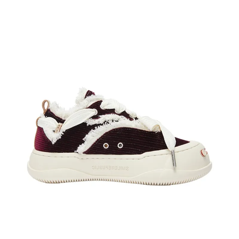 SMILEREPUBLIC WINE RED CORDUROY Height Increasing Low Top Canvas Shoes Unisex Burgundy-1