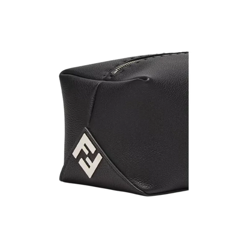 FENDI ROMA Calfskin Makeup Bag Men's Black-3