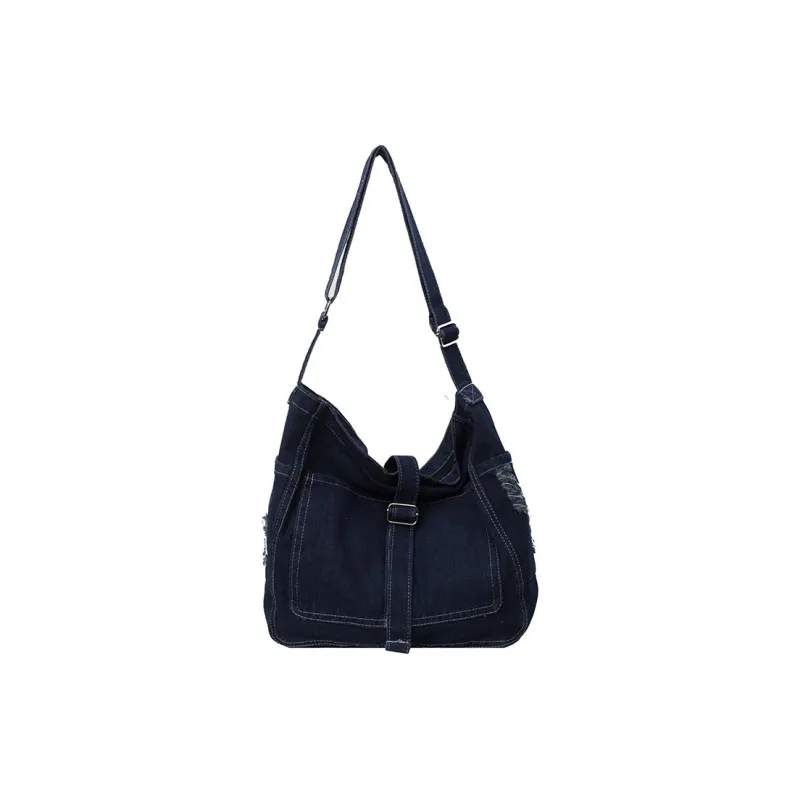 DALO Denim Shoulder Bag, Tote Single Shoulder Bag Women's Black/Dark Blue/Light Blue-4