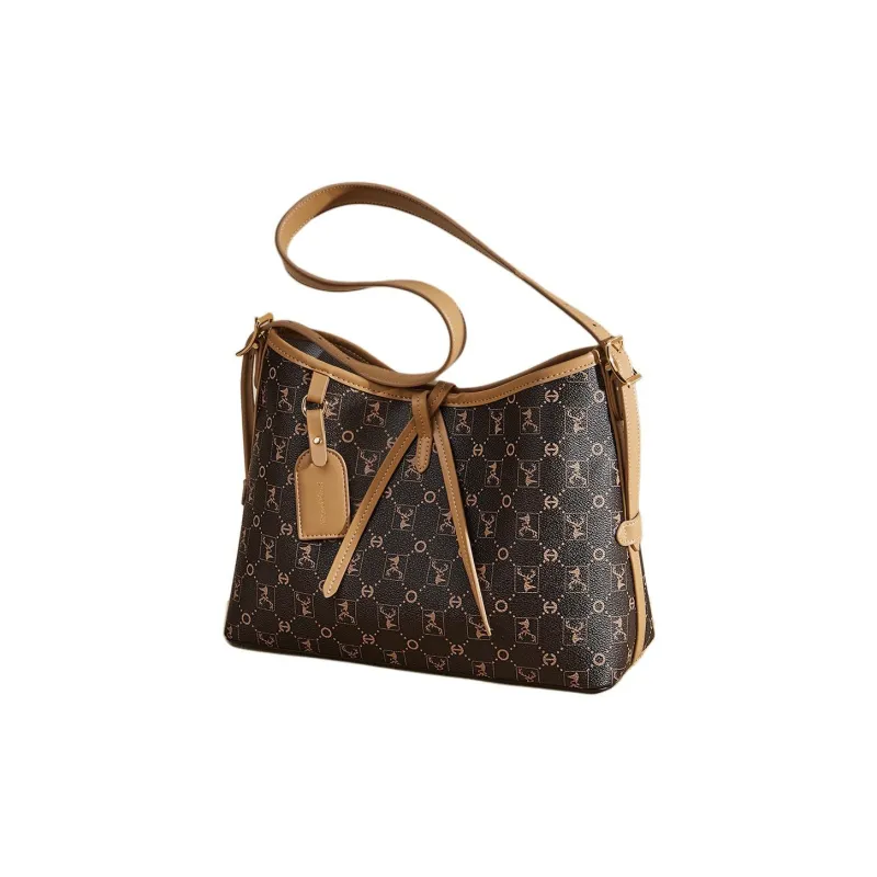 Marino Orlandi Synthetic Leather With PVC Tote Bag, Shopping Bag, Crossbody Bag, Shoulder Bag Women's Apricot/Coffee-3