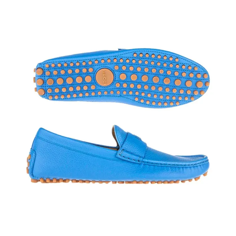 GUCCI Gommino Loafers Men Low Top Blue-3