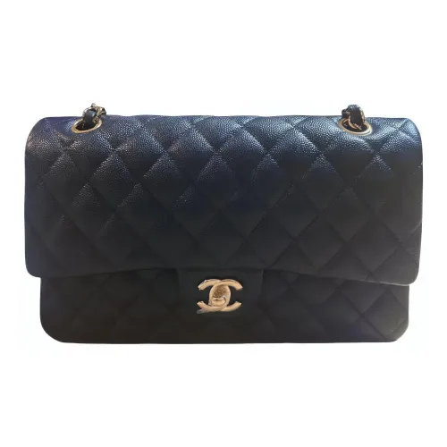 CHANEL Classic Flap CF Grained Calfskin Crossbody Bag, Shoulder Bag Medium Size Women's Dark Blue