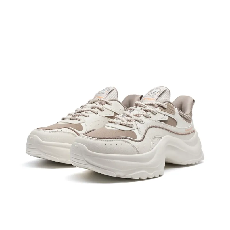 XTEP Cotton Candy Height Increasing Low Top Casual Shoes Women's White Sand Gray/Cool Tea Brown-4