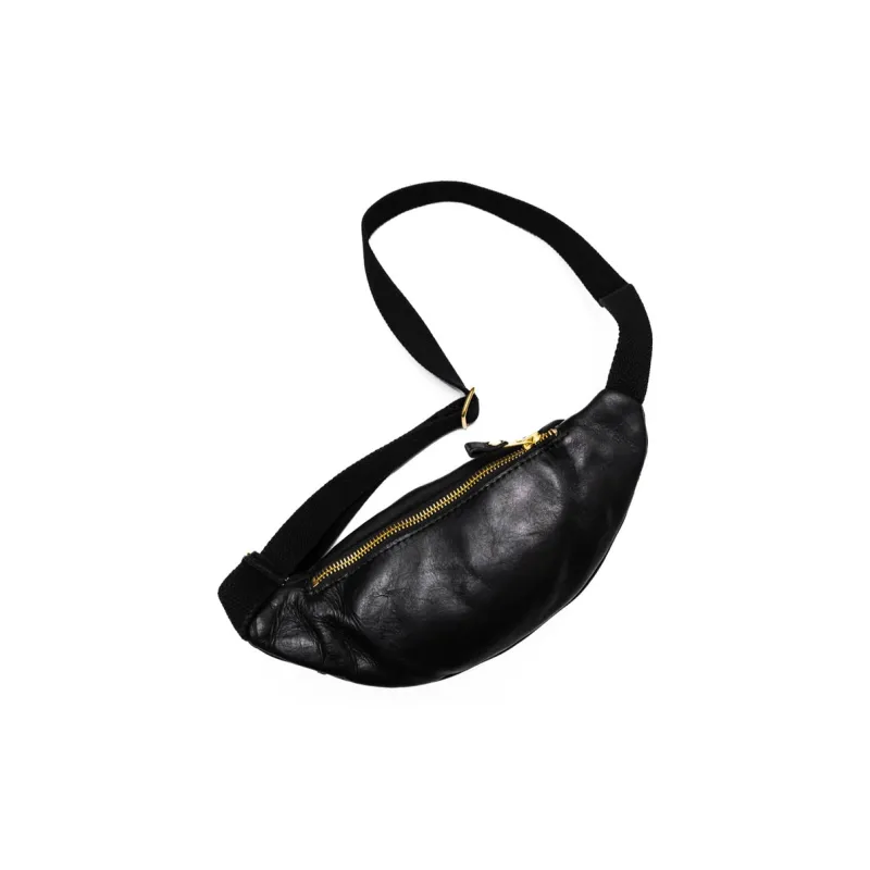 DOSRFINI Top Grain Cow Leather Fanny Pack Trumpets Unisex Black/Jasper/Brown Yellow/Coffee-3