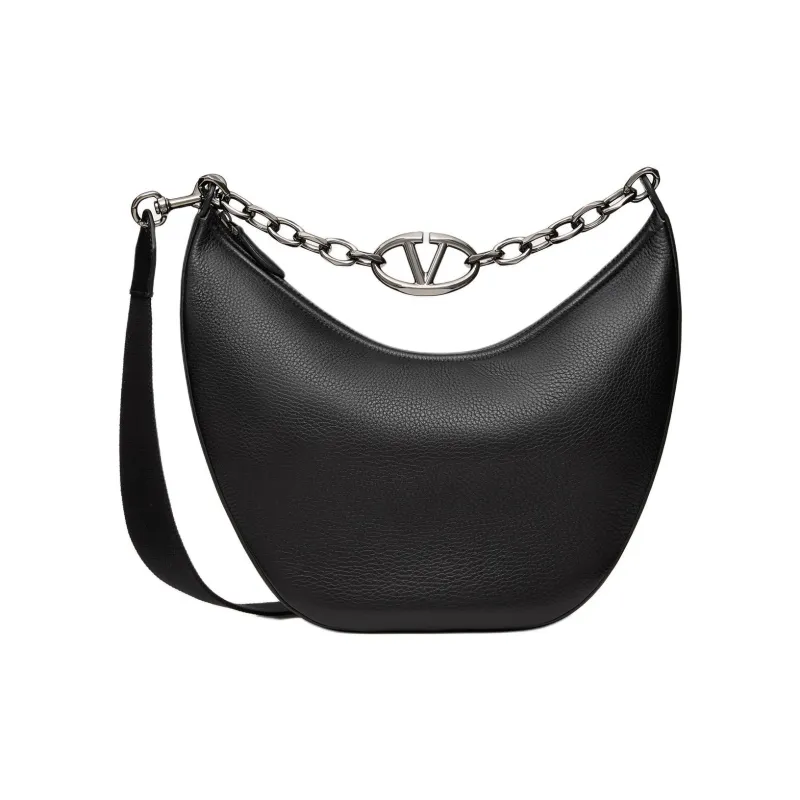 Valentino Vlogo Moon Grain Cow Leather Shoulder Bag Crossbody Bag Handbag Medium Size Men's Black-3