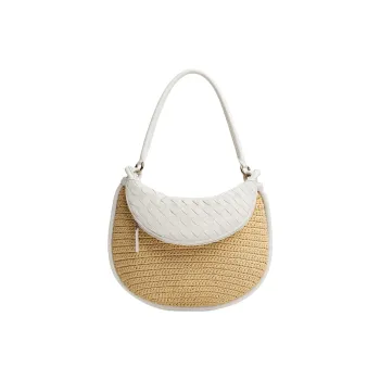 Bottega Veneta Intrecciato Raffia Handbag Shoulder Bag Women's Natural & Chalk