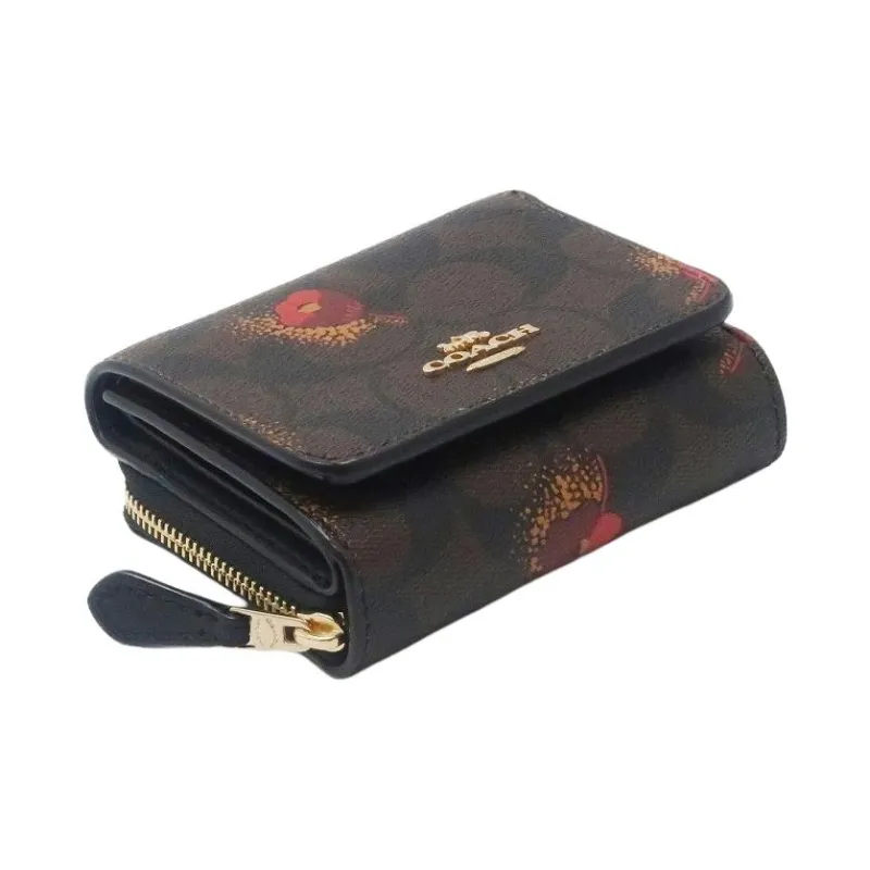 COACH Trifold Wallet PVC Coated With Leather Wallet Mini Women's Brown-2