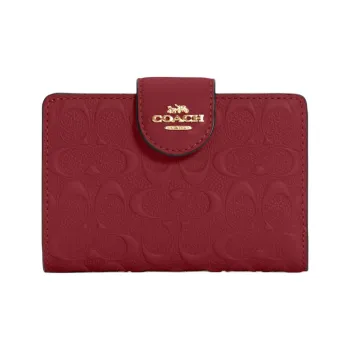 COACH Corner Zip Calfskin Wallet Medium Size Women's Red