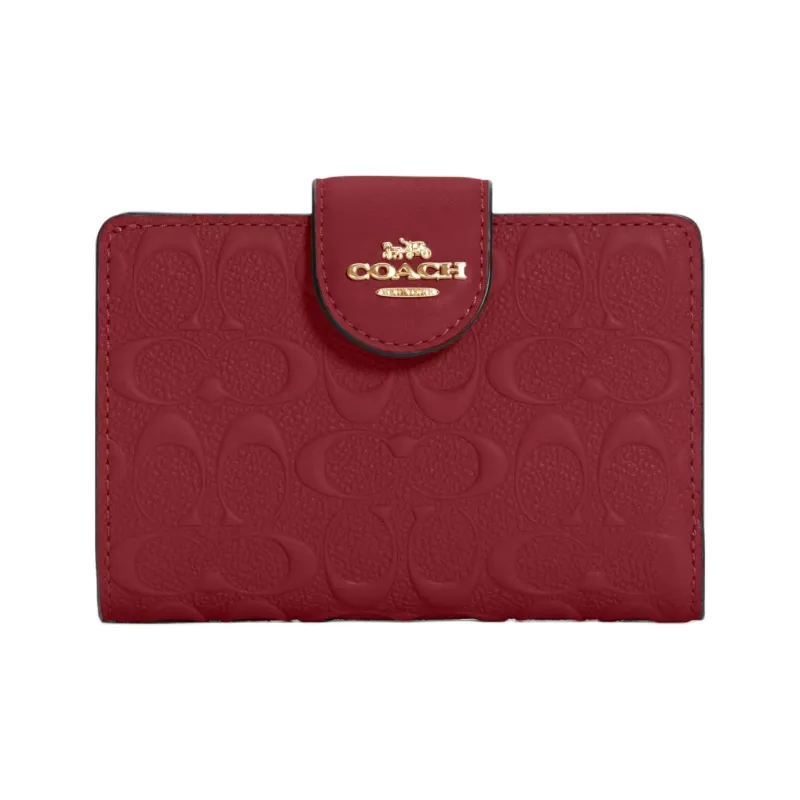COACH Corner Zip Calfskin Wallet Medium Size Women's Red-0