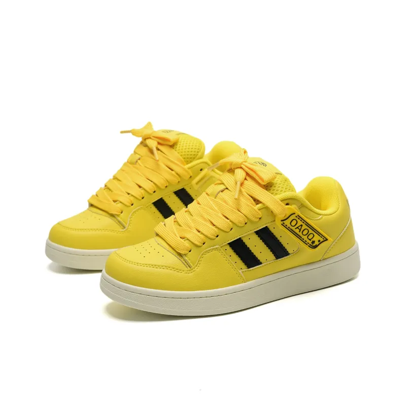 OAOQ Slip Resistant Cushioning Height Increasing Low Top Skateboard Shoes Unisex Yellow Black Box-4