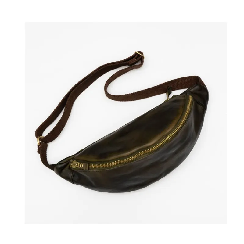 DOSRFINI Top Grain Cow Leather Fanny Pack Trumpets Unisex Black/Jasper/Brown Yellow/Coffee-8