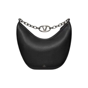 Valentino Vlogo Moon Grain Cow Leather Shoulder Bag Crossbody Bag Handbag Medium Size Men's Black