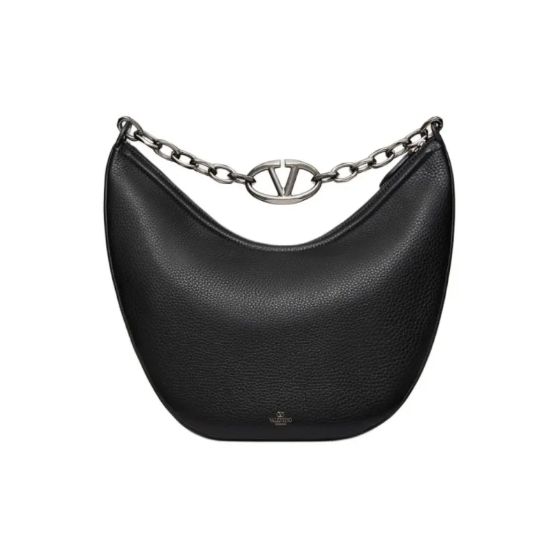 Valentino Vlogo Moon Grain Cow Leather Shoulder Bag Crossbody Bag Handbag Medium Size Men's Black-0