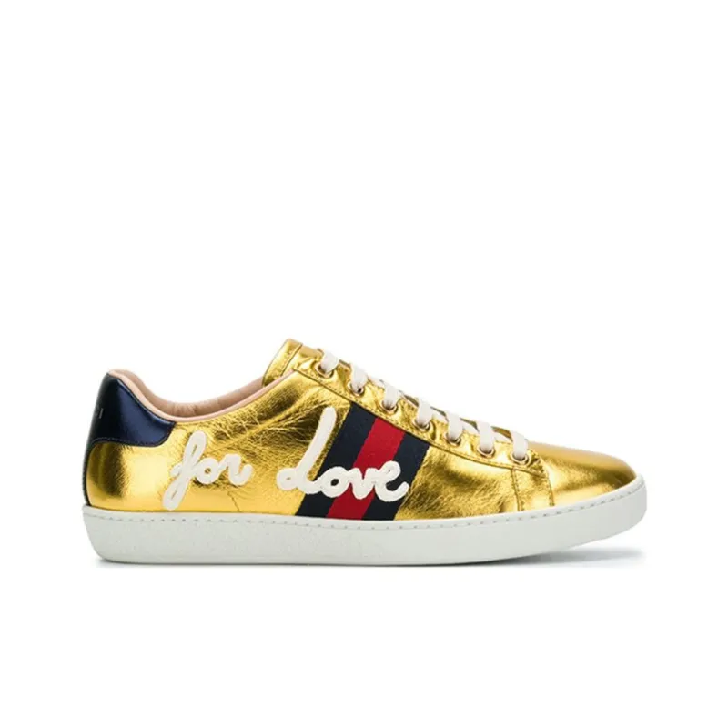 GUCCI Women's Ace Metallic 'For Love Gold' Women's-1