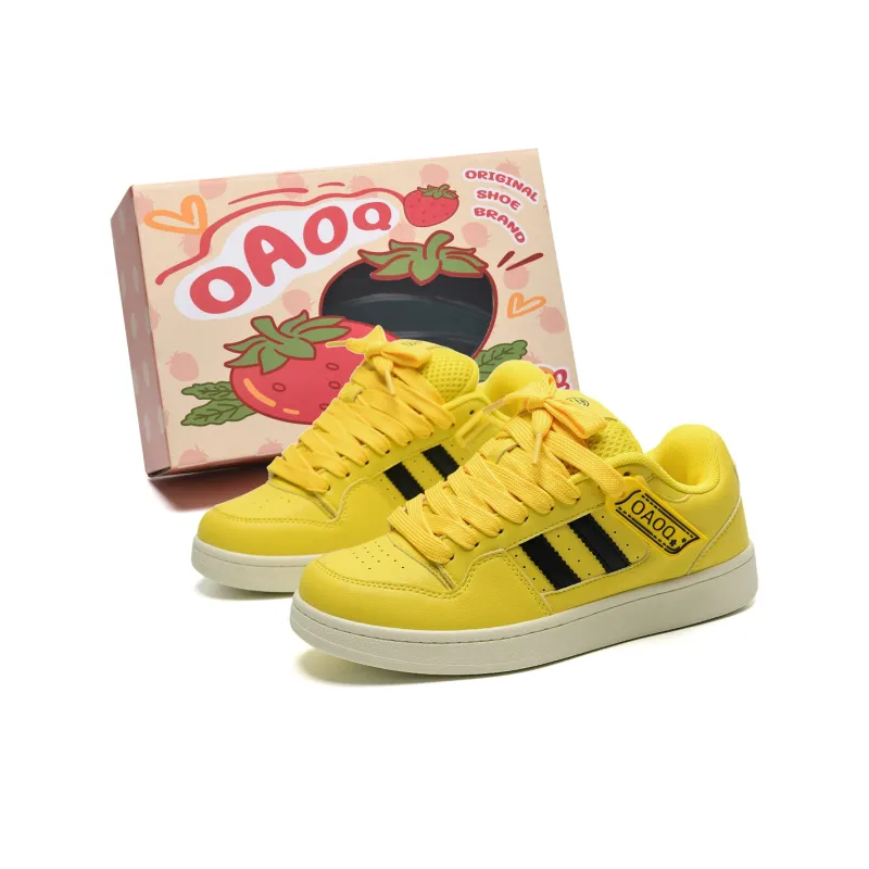 OAOQ Slip Resistant Cushioning Height Increasing Low Top Skateboard Shoes Unisex Yellow Black Box-1