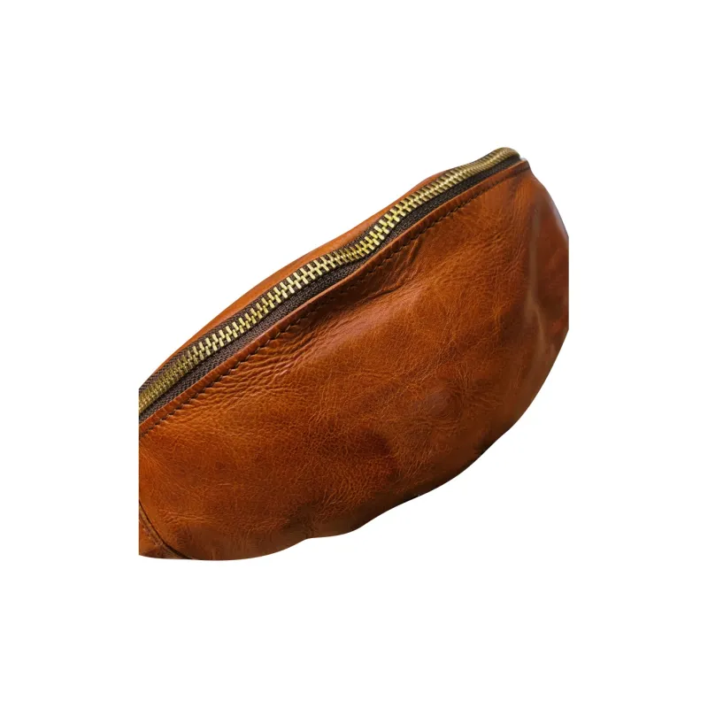 DOSRFINI Top Grain Cow Leather Fanny Pack Trumpets Unisex Black/Jasper/Brown Yellow/Coffee-7