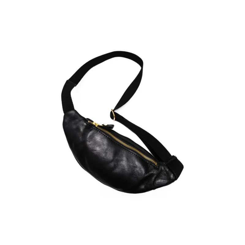 DOSRFINI Top Grain Cow Leather Fanny Pack Trumpets Unisex Black/Jasper/Brown Yellow/Coffee-1