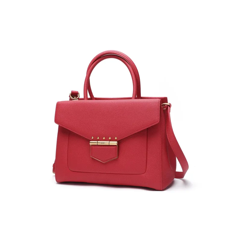 Satchi Top Grain Cow Leather Handbag Crossbody Bag Medium Size Women's Yellow Brown/Red-1