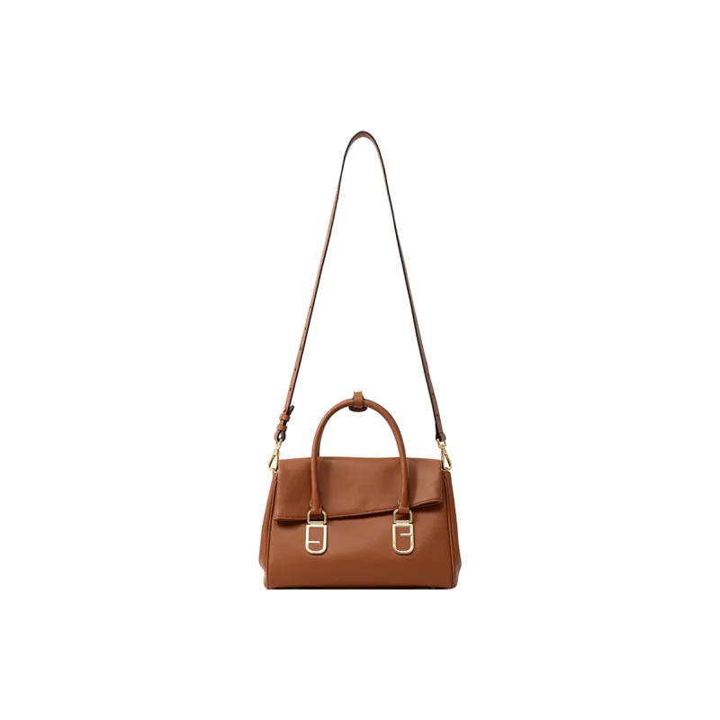FION Top Grain Cow Leather One Shoulder Handbag Women's Brown-4