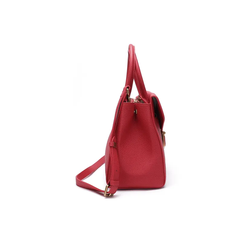 Satchi Top Grain Cow Leather Handbag Crossbody Bag Medium Size Women's Yellow Brown/Red-2