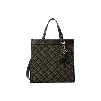 FION Fabric With Cow Leather Handbag Regular Women's Brown & Black