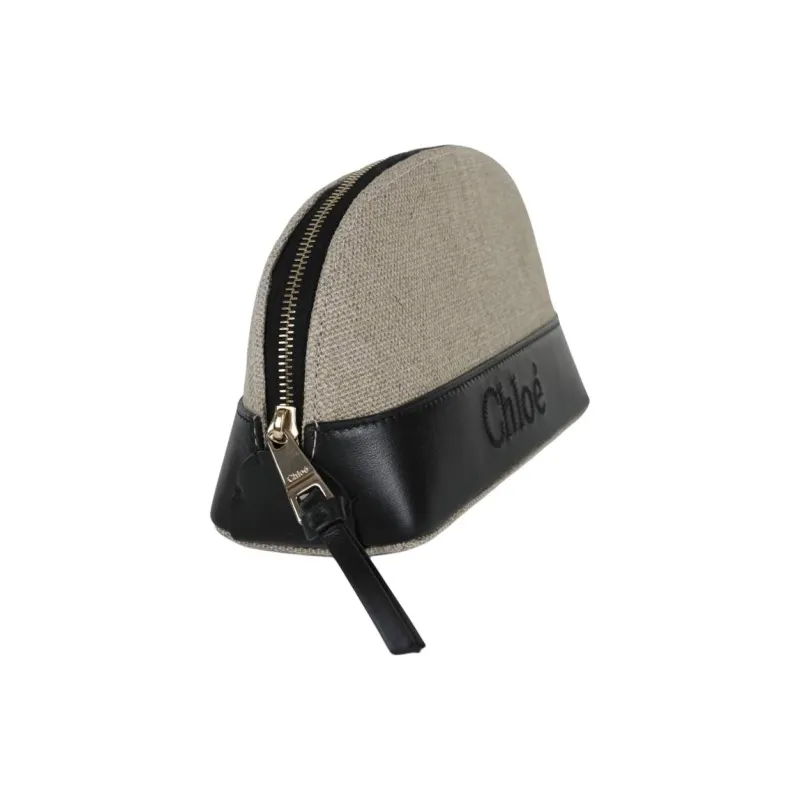 Chloe Calfskin Clutch Women's Beige & Black-1