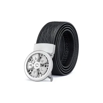 Automobili Lamborghini Top Grain Cow Leather Belt, Elegance Emotional Intelligence Belt Men's Width 3.45CM Gift Box Set
