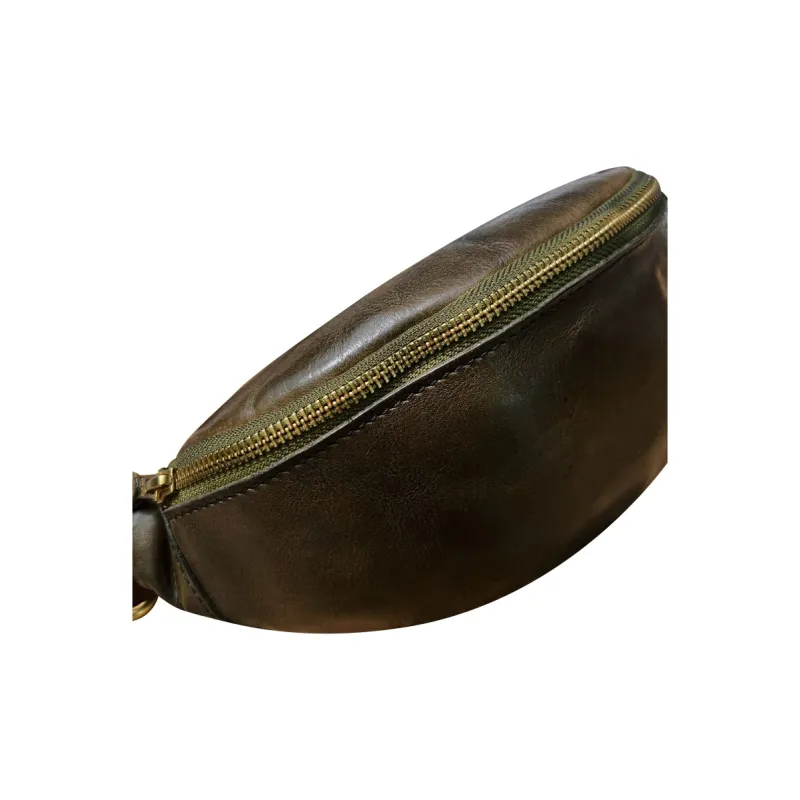 DOSRFINI Top Grain Cow Leather Fanny Pack Trumpets Unisex Black/Jasper/Brown Yellow/Coffee-6