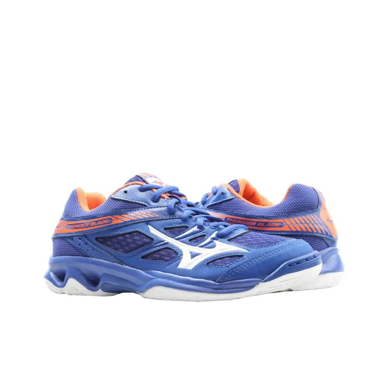 Mizuno Anti Slip And Wear Resistant Breathable Low Top Volleyball Shoes Unisex Blue White Orange-3