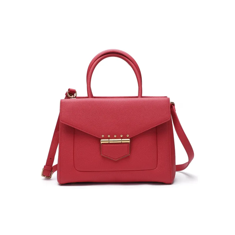 Satchi Top Grain Cow Leather Handbag Crossbody Bag Medium Size Women's Yellow Brown/Red-0