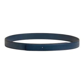 HERMES Solid Color Design Calfskin Leather Belts Unisex Blue Width 2.4CM