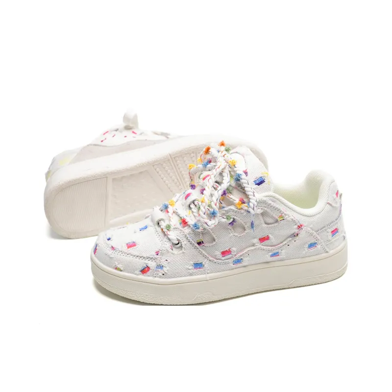 Circle small Skateboard Shoes Unisex Low Top White-3