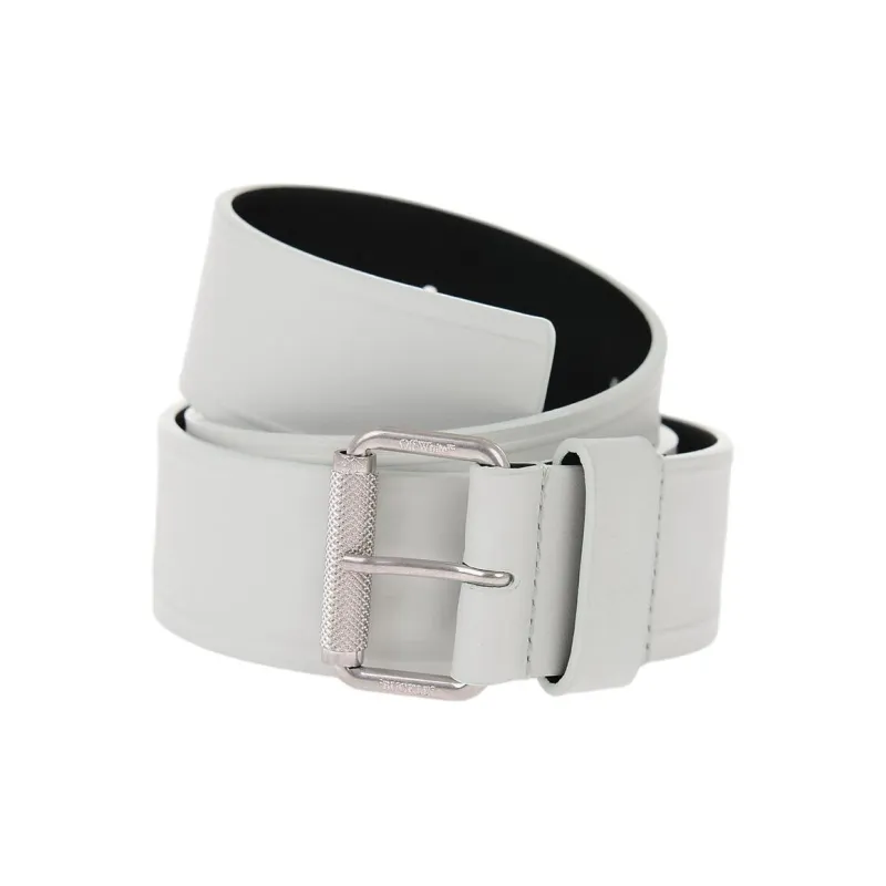 OFF-WHITE Black White Design Calfskin Leather Belts Women's White Width: 4cm-2