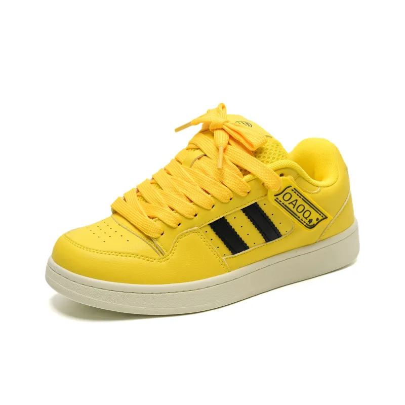OAOQ Slip Resistant Cushioning Height Increasing Low Top Skateboard Shoes Unisex Yellow Black Box-2