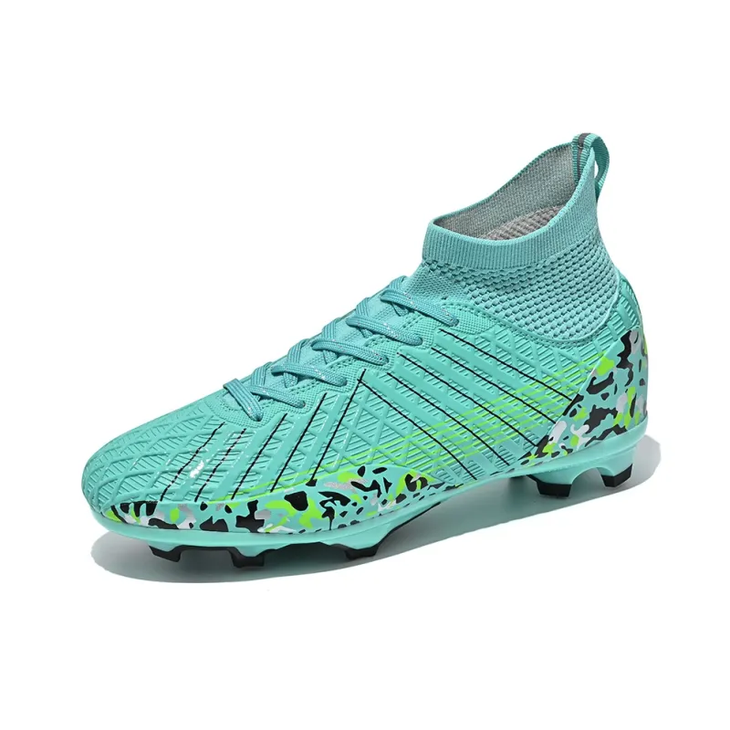 Kuding Soccer Shoes Unisex High Top White/Aqua/Black-0