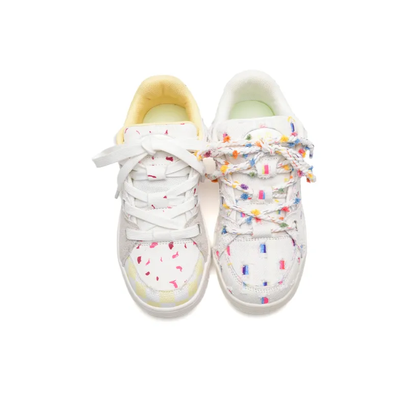 Circle small Skateboard Shoes Unisex Low Top White-4
