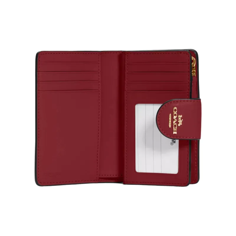 COACH Corner Zip Calfskin Wallet Medium Size Women's Red-1