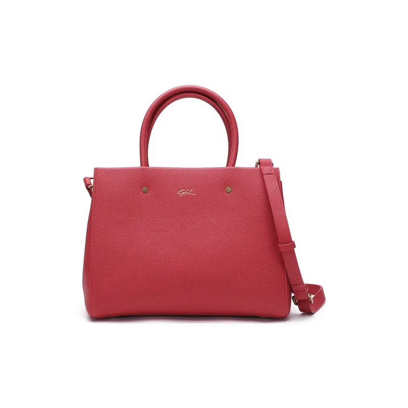 Satchi Top Grain Cow Leather Handbag Crossbody Bag Medium Size Women's Yellow Brown/Red-3