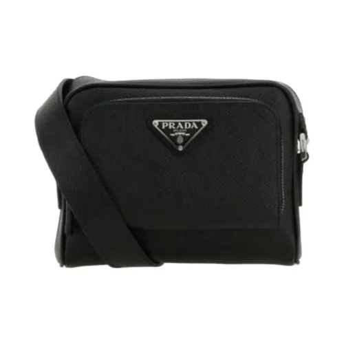 PRADA Leather Crossbody Bag, Shoulder Bag Men's Black