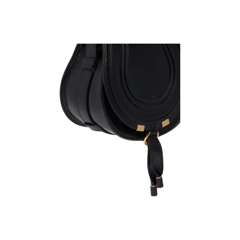 Chloe Marcie Leather Saddle Bag Crossbody Shoulder Bag Women's Black-3