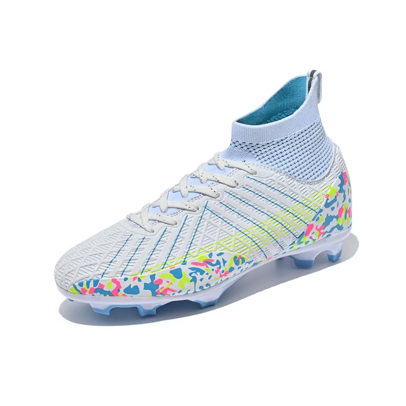 Kuding Soccer Shoes Unisex High Top White/Aqua/Black-6