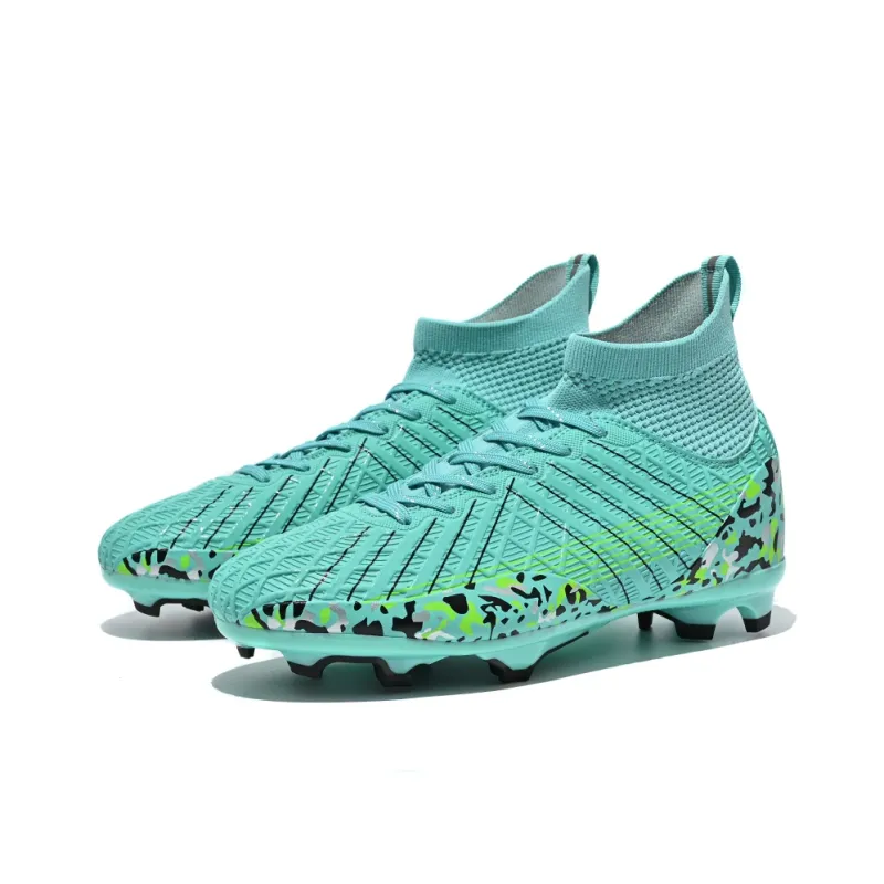 Kuding Soccer Shoes Unisex High Top White/Aqua/Black-2