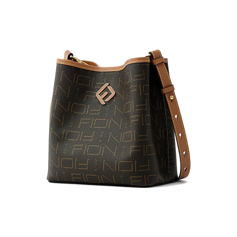 FION Artificial Leather Crossbody Bag Medium Size Women's Coffee/Tea Color-1