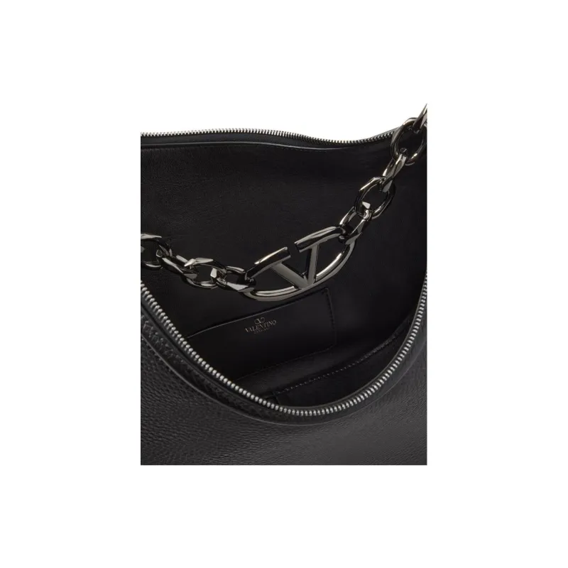 Valentino Vlogo Moon Grain Cow Leather Shoulder Bag Crossbody Bag Handbag Medium Size Men's Black-5