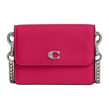COACH Flap Card Case Cow Leather Shoulder Bag Crossbody Bag Wallet Card Holder Mini Women's Rose Red